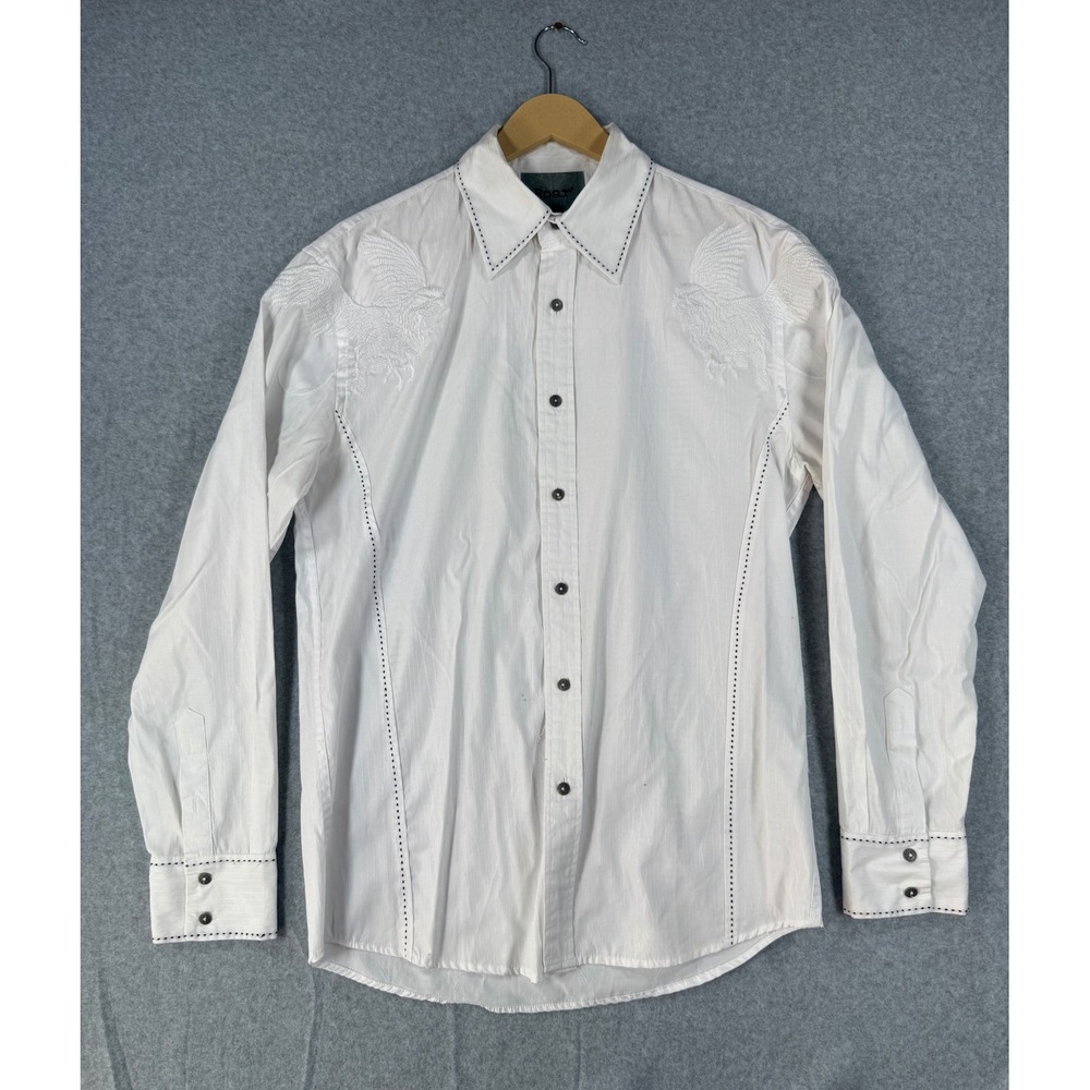 Roar Medium Shirt Western Rockabilly Cotton Embroidered Griffin White